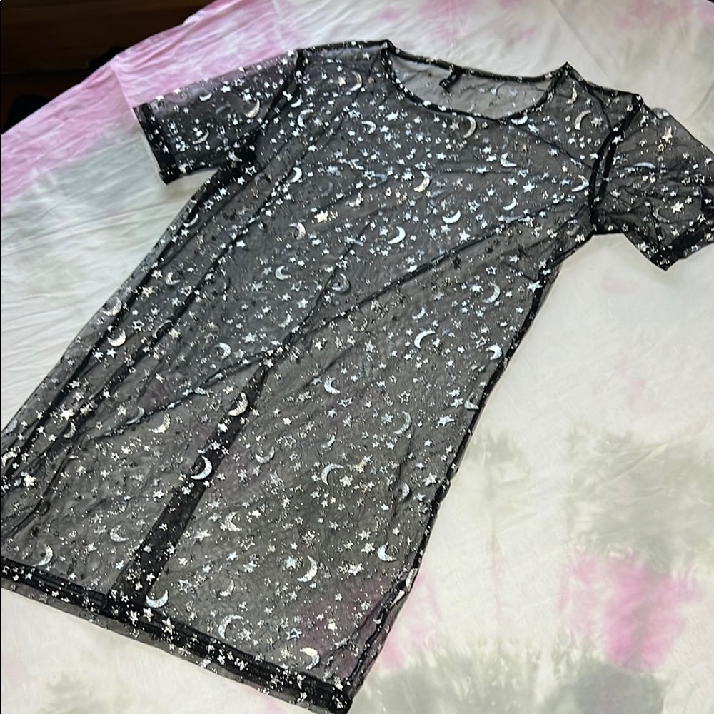 Zaful Gray Sheer Mini Dress Short Sleeve